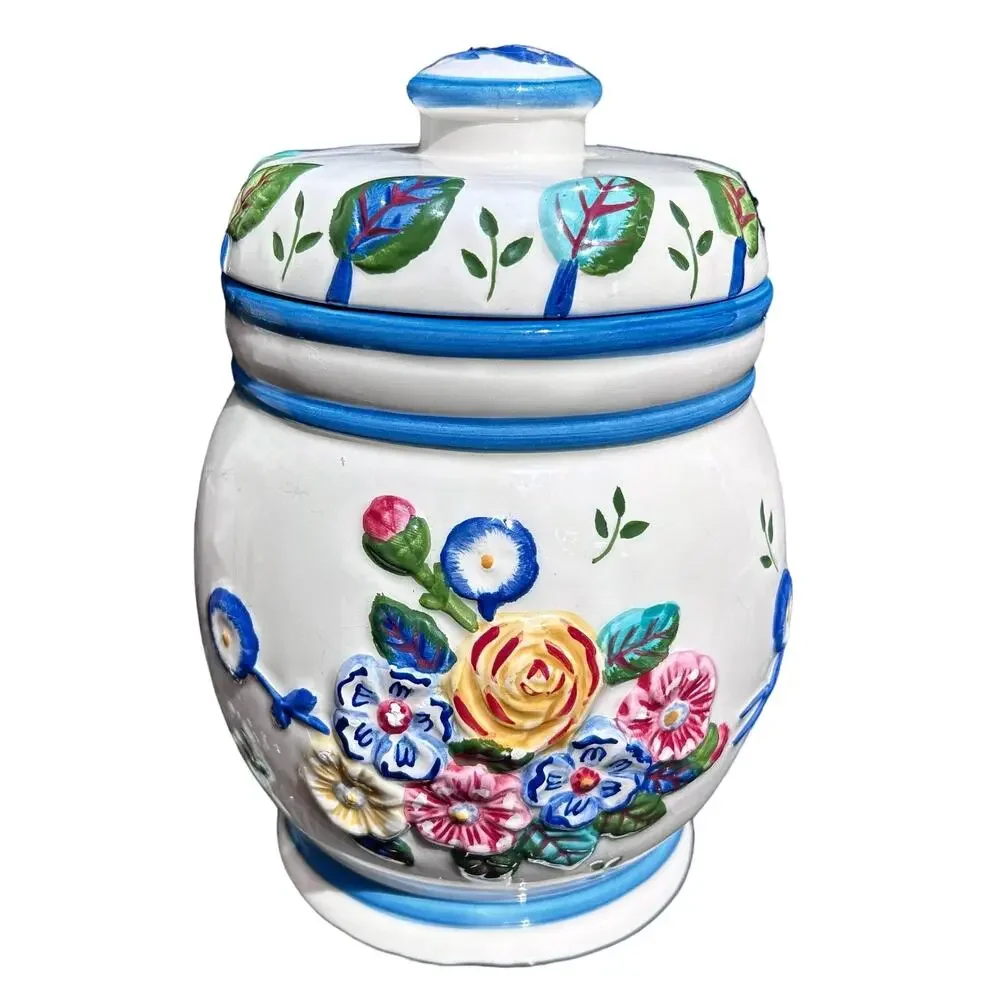 Laura Ashley ceramic‎ Jar vintage floral cottagecore multicolor flour tea cookie